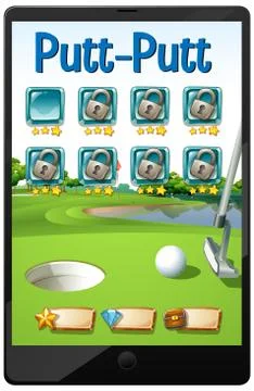 Golf or putt putt game on tablet screen Stock Illustration