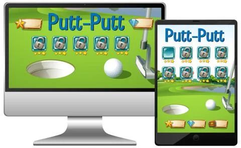 Golf or putt putt game on different electronics gadget screens 스톡 일러스트