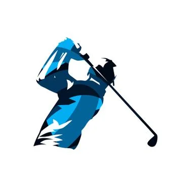 Golf player, abstract blue isolated vector silhouette. Golf swing logo Stock Illustration