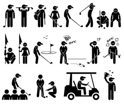 Golf Player Actions Poses Stick Figure Pictogram Icons Stock-Illustration
