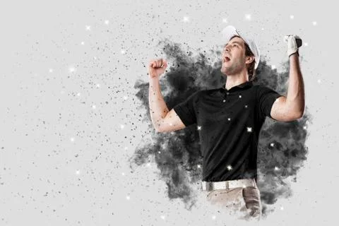 Golf Player coming out of a blast of smoke Stock Photos