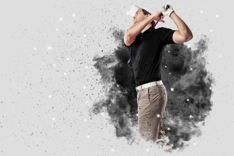 Golf Player coming out of a blast of smoke Stock Photos