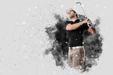 Golf Player coming out of a blast of smoke Stock Photos