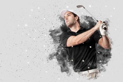 Golf Player coming out of a blast of smoke Stock Photos