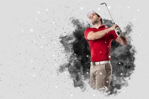 Golf Player coming out of a blast of smoke Stock Photos