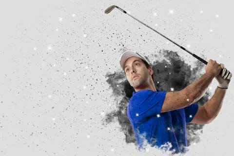 Golf Player coming out of a blast of smoke Stock Photos