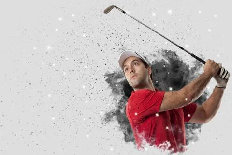 Golf Player coming out of a blast of smoke Stock Photos