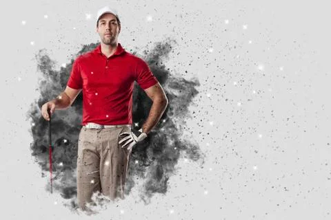 Golf Player coming out of a blast of smoke Stock Photos