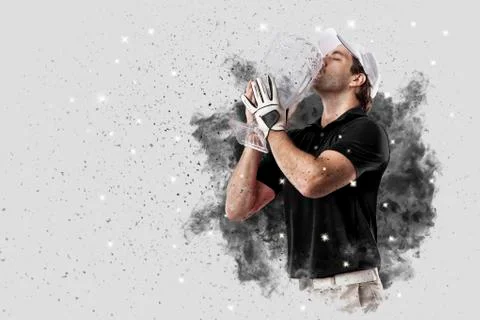 Golf Player coming out of a blast of smoke Stock Photos