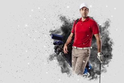 Golf Player coming out of a blast of smoke Stock Photos