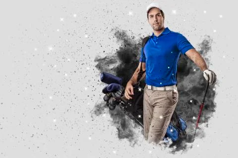 Golf Player coming out of a blast of smoke Stock Photos