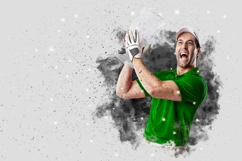 Golf Player coming out of a blast of smoke Stock Photos