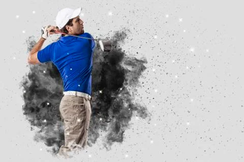 Golf Player coming out of a blast of smoke Stock Photos
