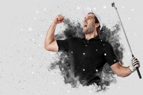 Golf Player coming out of a blast of smoke Stock Photos