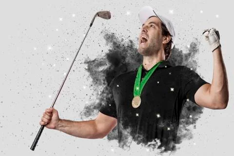 Golf Player coming out of a blast of smoke Stock Photos