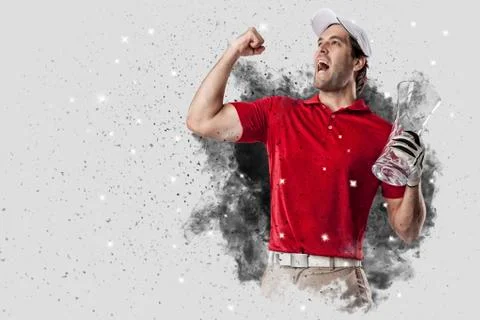 Golf Player coming out of a blast of smoke Stock Photos