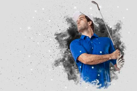 Golf Player coming out of a blast of smoke Stock Photos