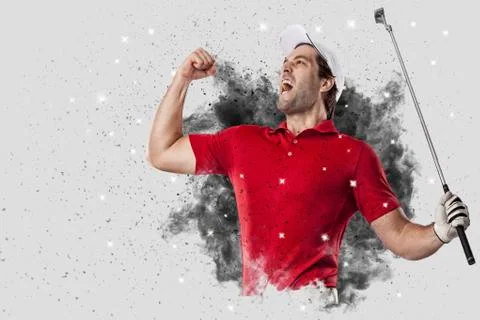 Golf Player coming out of a blast of smoke Stock Photos