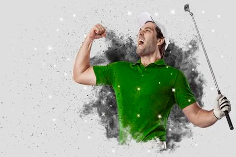 Golf Player coming out of a blast of smoke Stock Photos