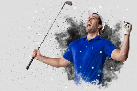 Golf Player coming out of a blast of smoke Stock Photos