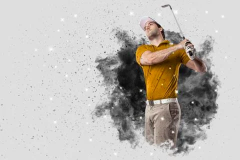Golf Player coming out of a blast of smoke Stock Photos