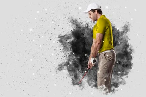 Golf Player coming out of a blast of smoke Stock Photos