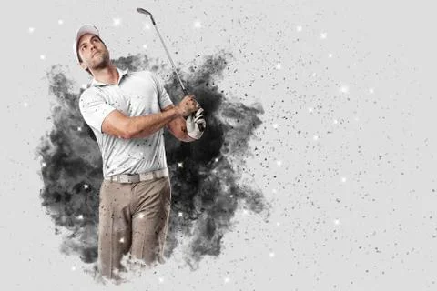 Golf Player coming out of a blast of smoke Stock Photos