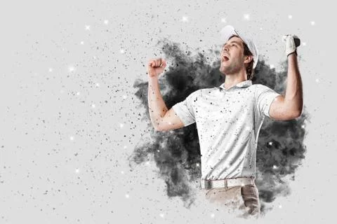 Golf Player coming out of a blast of smoke Stock Photos