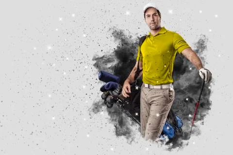 Golf Player coming out of a blast of smoke Stock Photos