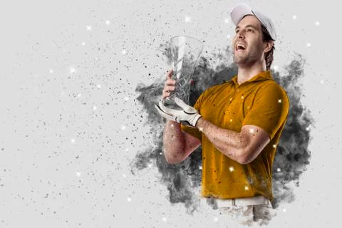 Golf Player coming out of a blast of smoke Stock Photos