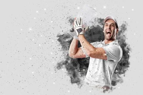 Golf Player coming out of a blast of smoke Stock Photos