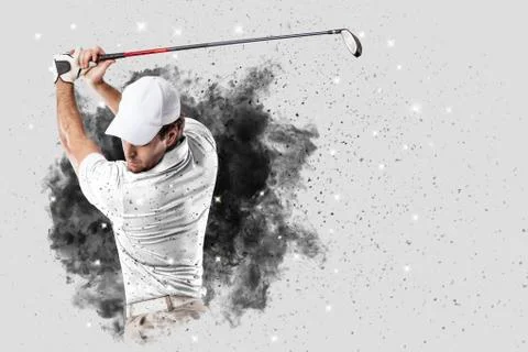 Golf Player coming out of a blast of smoke Stock Photos