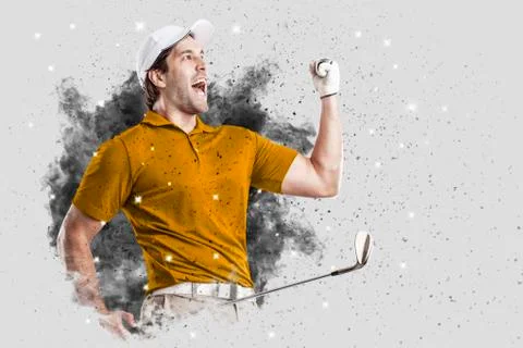 Golf Player coming out of a blast of smoke Stock Photos