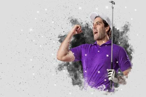 Golf Player coming out of a blast of smoke Stock Photos