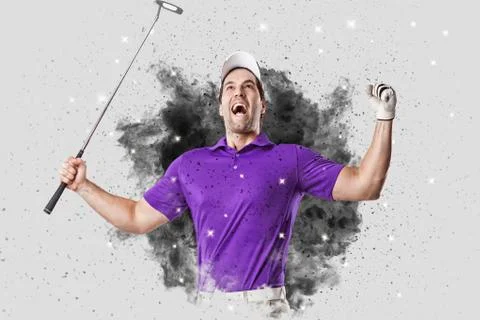 Golf Player coming out of a blast of smoke Stock Photos