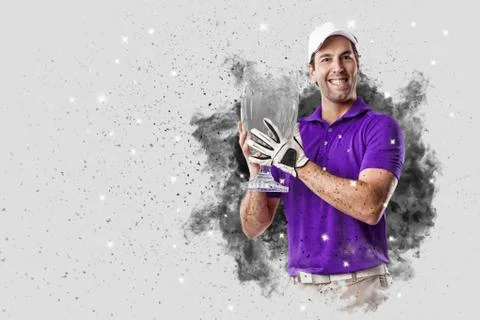 Golf Player coming out of a blast of smoke Stockfoto's