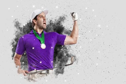 Golf Player coming out of a blast of smoke Stockfoto's