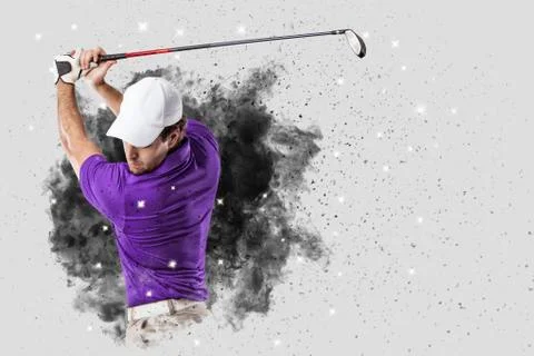 Golf Player coming out of a blast of smoke Stock Photos