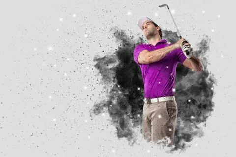 Golf Player coming out of a blast of smoke Stock Photos
