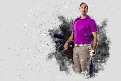 Golf Player coming out of a blast of smoke Stock Photos