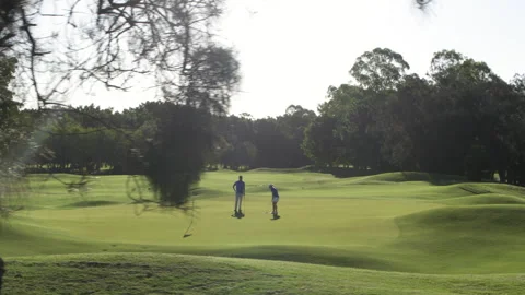 Golf Player hitting the Golf Ball with her friend watching Stock Footage 264151334