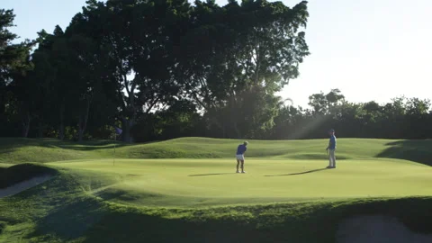 Golf Player hitting the Golf Ball with her friend Stock-Footage 264151634