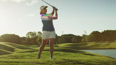 Golf Player by the lake smiling Stock Footage 264155933