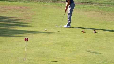 Golf Player Missing An Easy Shot And Getting Angry Stock Footage 97647287