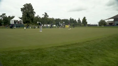 Golf player missing the final hole shot during a tournament practice. Stock Footage 169372601