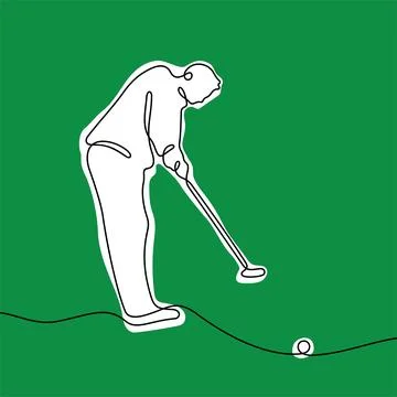 Golf player one line colourful vector illustration Stock Illustration