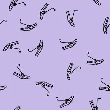 Golf player playing game and hitting ball line seamless pattern Stock Illustration