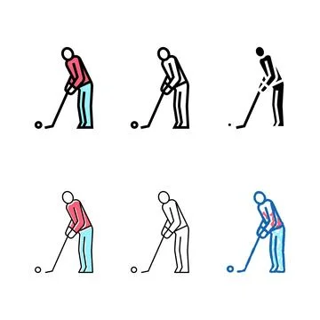 Golf player playing game and hitting ball set color icon vector Stock Illustration