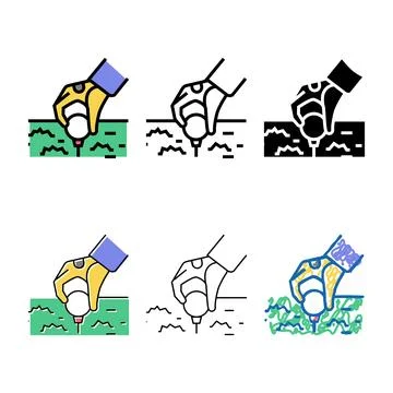 Golf player putting ball on range tee stand color icon vector Stock Illustration