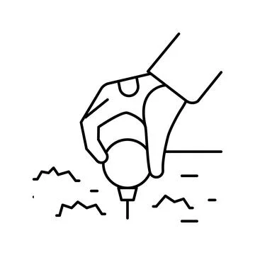 Golf player putting ball on tee stand line icon vector illustration Illustrazione stock